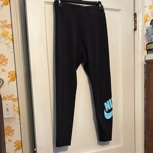 Nike Black Leggings with Light Blue Logo